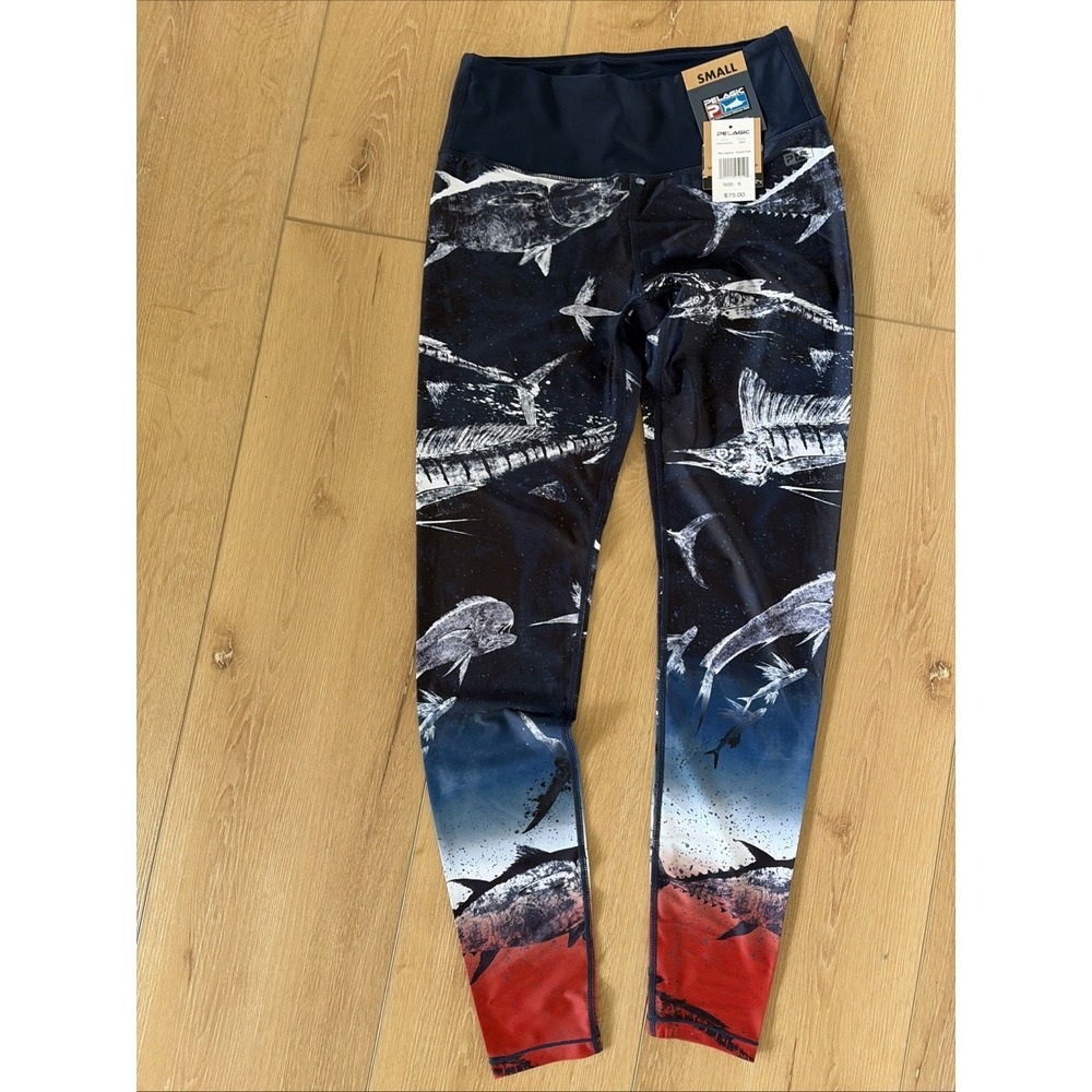 Pelagic Leggings Womens Size Small Maui Leggings Gyotaku Fade RWB Fish NEW